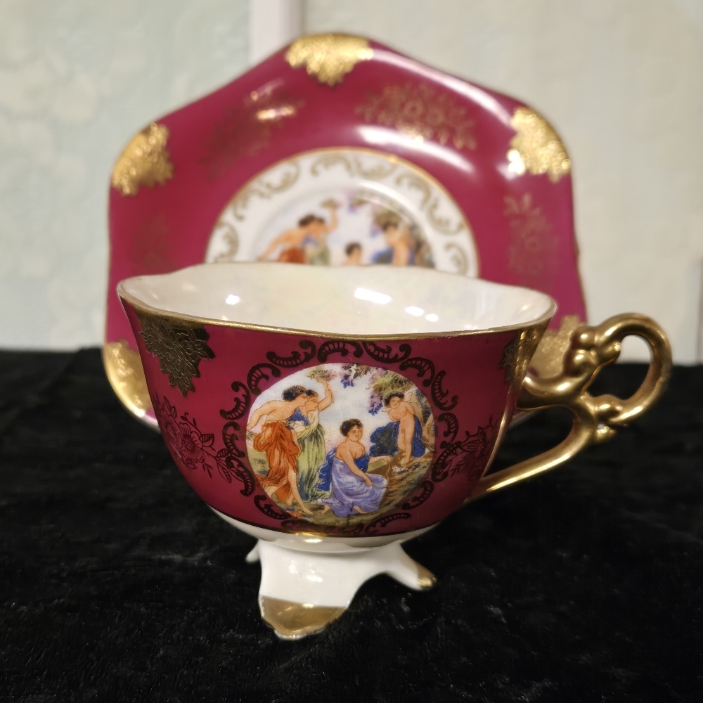 Shafford Burgundy Gold Trim Teacup & Saucer Set Japan